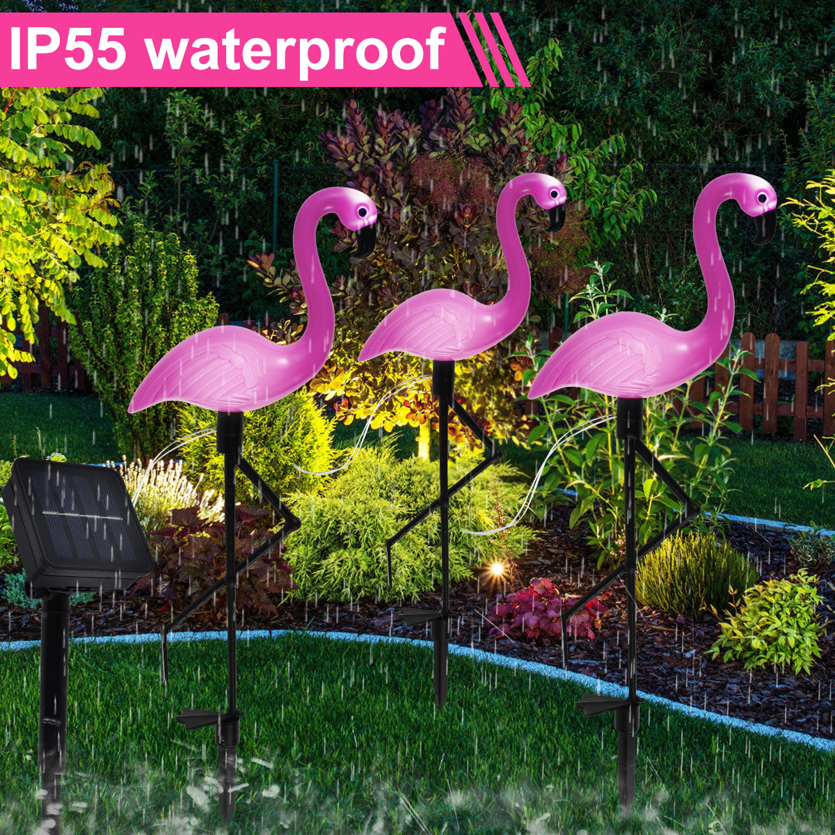 3PCS Flamingo Solar Light Waterproof LED Pink Flamingo Stake Light Landscape