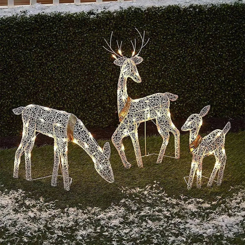 Iron Art Elk Deer Christmas Garden Decoration With LED Light Glowing Glitter Reindeer Xmas Home Outdoor Yard Ornament Decor