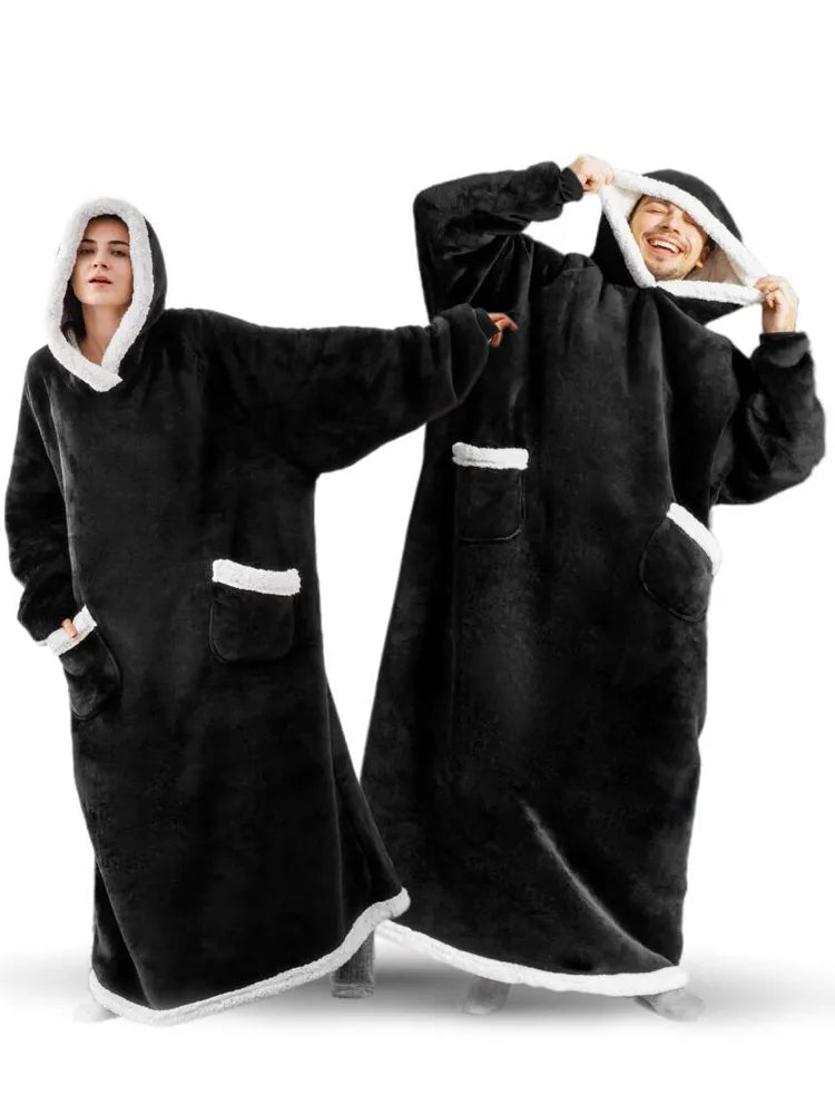 Oversized Hoodie Blanket with Sleeves Winter Warm Fleece Sweatshirt Blankets Women Men