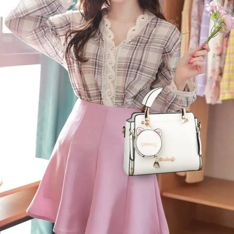 Women's Top Handle Handbag Satchel Shoulder Bag Cat Purse