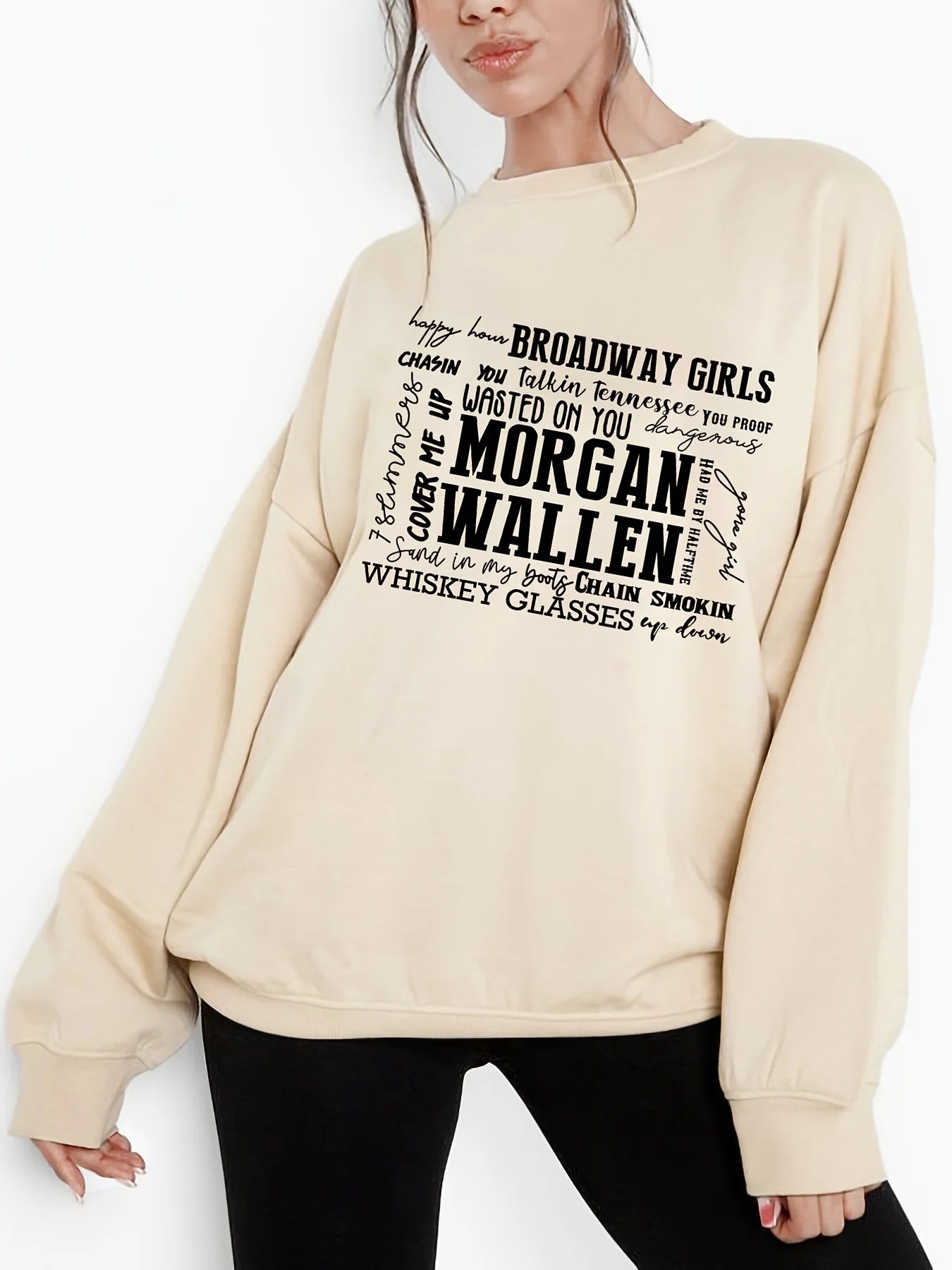 Women's FIGOHR Letter Graphic Print Sweatshirt, Long Sleeve Crew Neck Pullover Sweatshirt, Casual Tops For Fall & Winter,