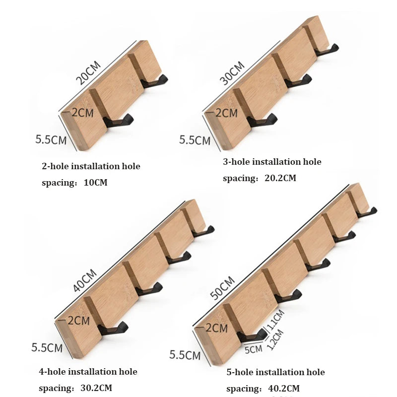 Foldable Coat Rack Bamboo Hat Hanger With Hook Wall-mounted Shelf Kitchen Toilet Wall Clothing Rack Sundries Storage Hooks