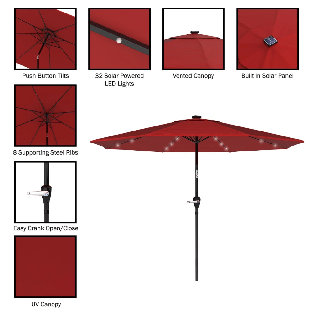 75% Polyester,10 Foot Patio Umbrella with Solar LED Light, - atozdepot23