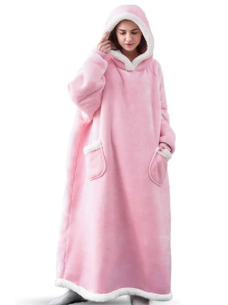 Oversized Hoodie Blanket with Sleeves Winter Warm Fleece Sweatshirt Blankets Women Men