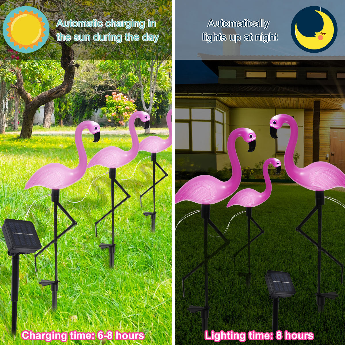 3PCS Flamingo Solar Light Waterproof LED Pink Flamingo Stake Light Landscape