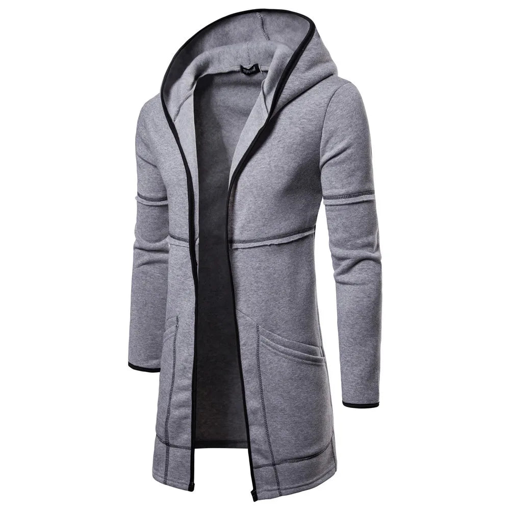Mens Hooded Solid Tops Trench Coat Jacket Cardigan Long Sleeve