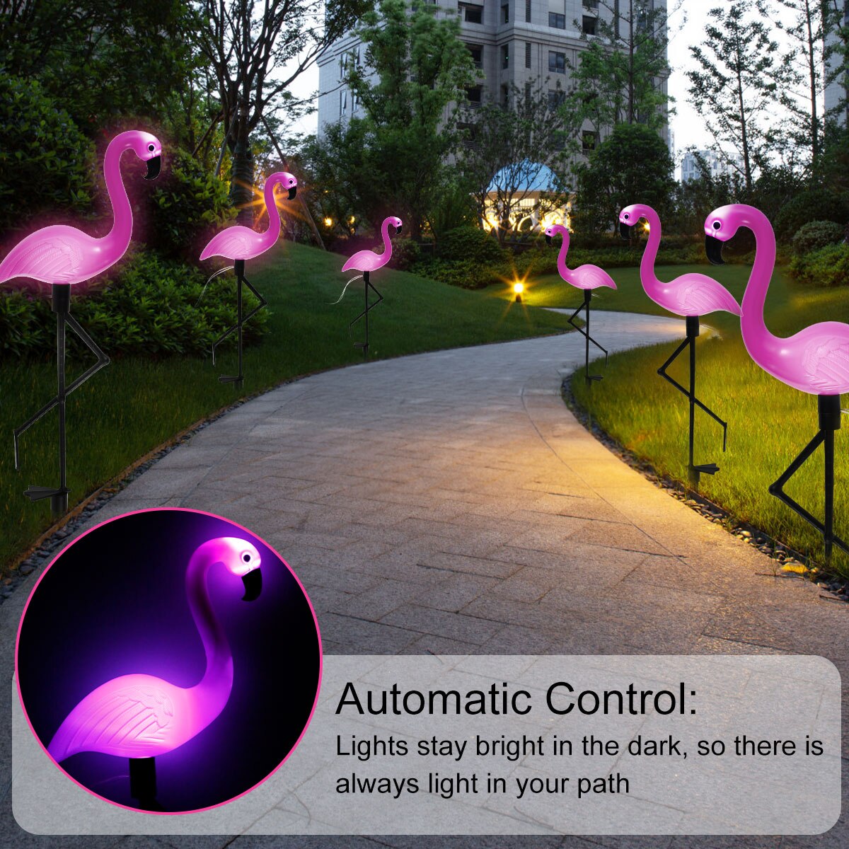 3PCS Flamingo Solar Light Waterproof LED Pink Flamingo Stake Light Landscape