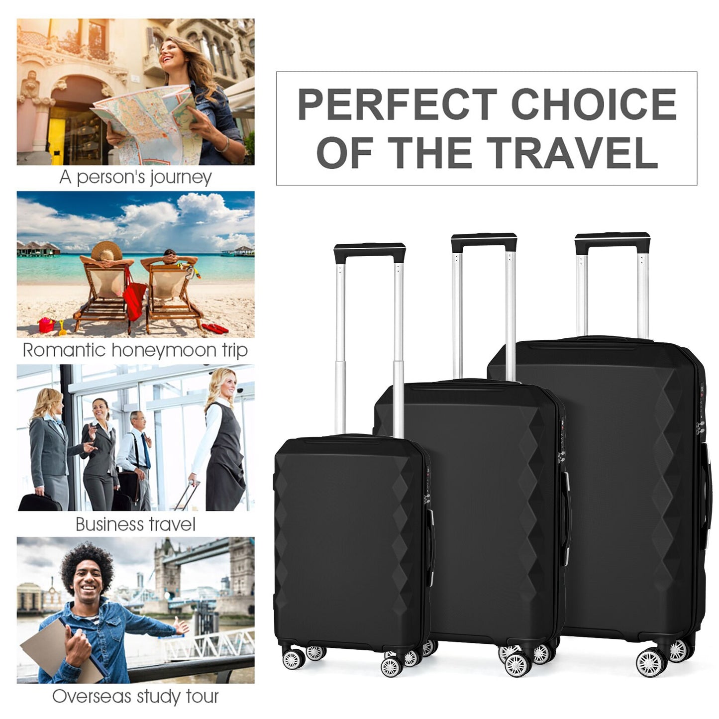 3pcs Luggage Set Hardside Luggage with Spinner Wheels - atozdepot23