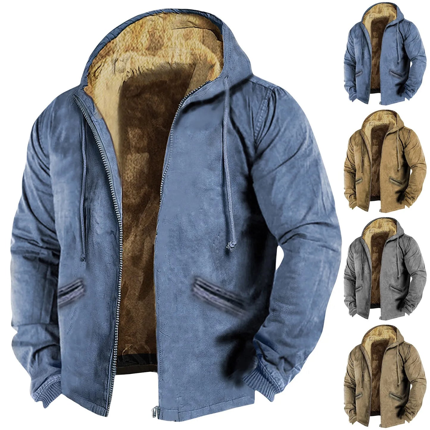 Mens Winter Lambs wool Coats Thicken Warm Jackets Long Sleeve Zipper Hoodies