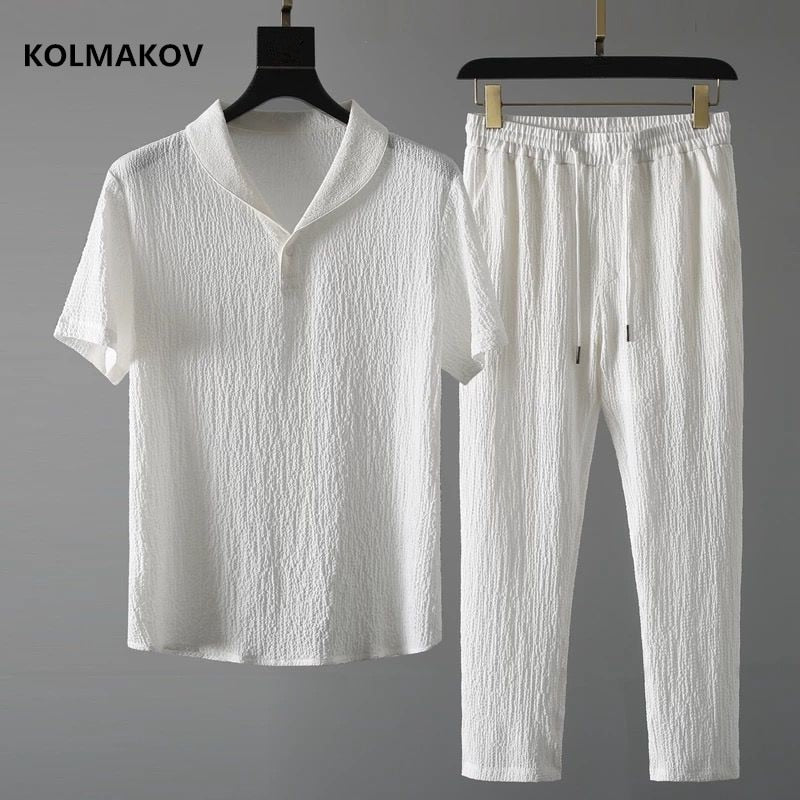 Men's (Shirt + trousers) business casual fashion A set of clothes size M-4XL - atozdepot23