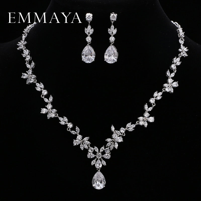 Women's EMMAYA Brand Jewelry3 Piece Set White Crystal Flower - atozdepot23