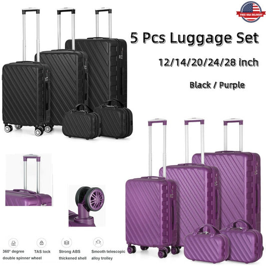 5Pcs Luggage Set Travel Suitcase with 360 Degree Spinner Wheels - atozdepot23