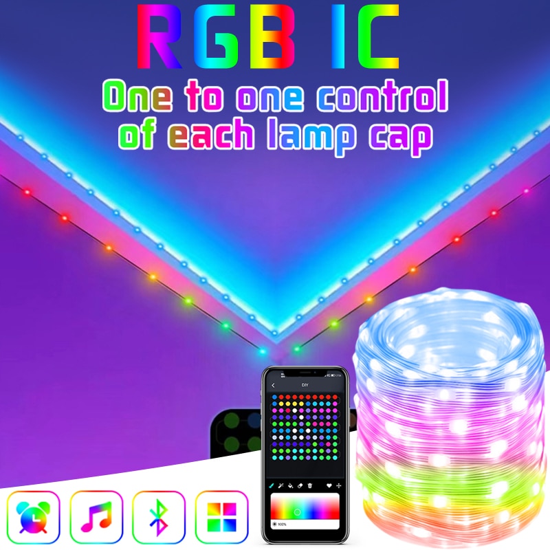 LED Smart Garland RGBIC String Lights App USB Strip Light Outdoor Waterproof Fairy Lights Wedding Ramadan 2023 Decoration