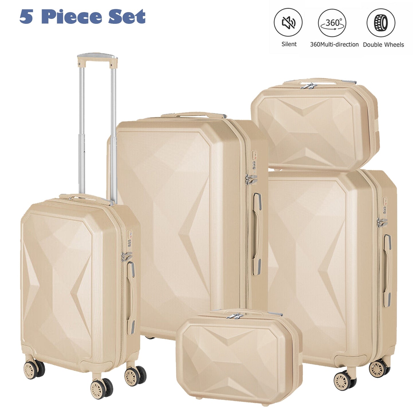 5 Pieces Cosmetic Suitcase with 360 Degree Spinner Wheels - atozdepot23