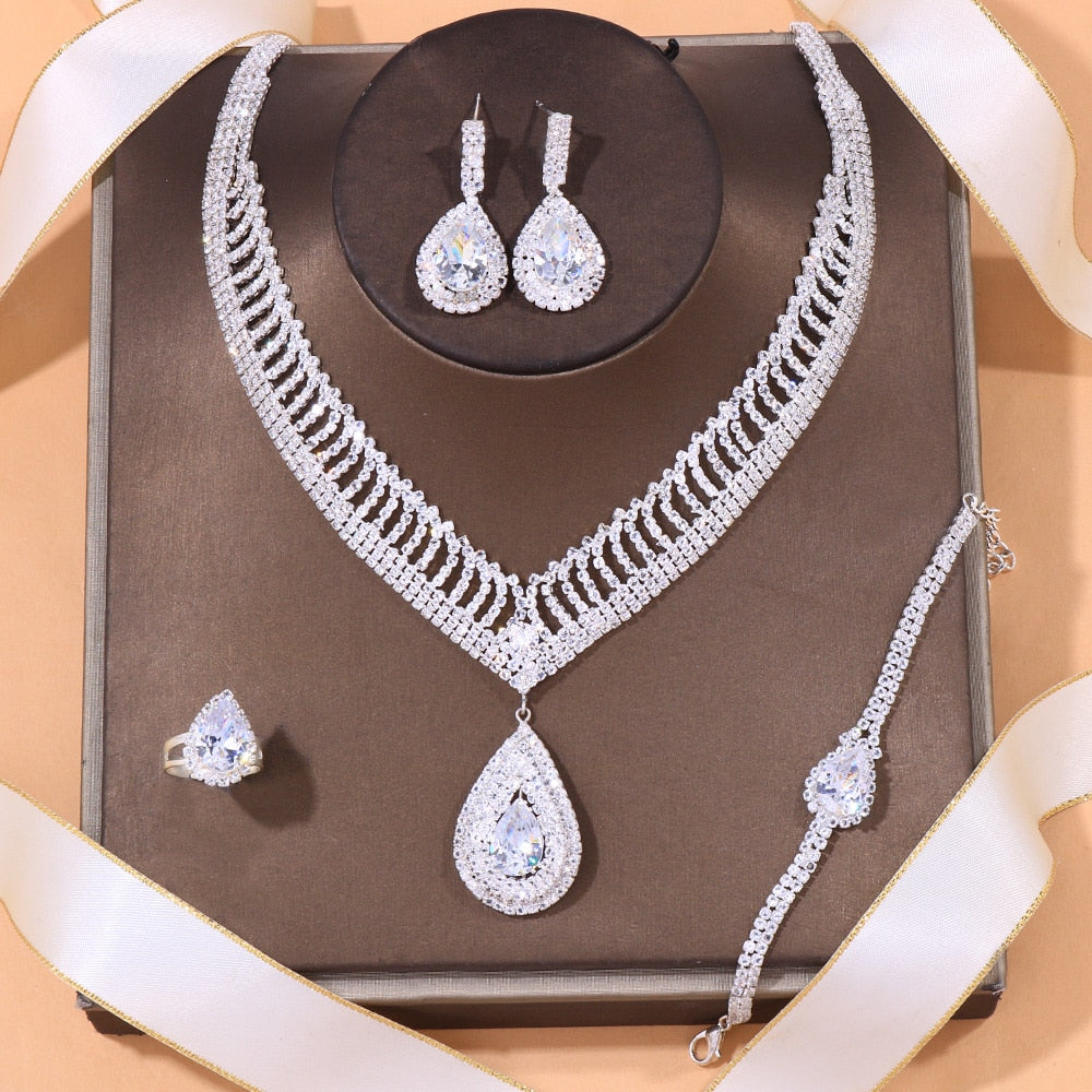 Women's 4 Piece Stonefans Zircon Water Drop Hollow Crystal - atozdepot23