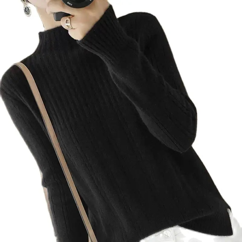 Women's Autumn and winter wool sweater, loose cast, semi-high collar