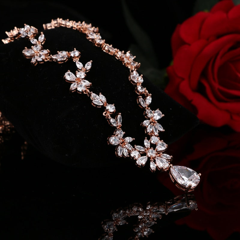Women's EMMAYA Brand Jewelry3 Piece Set White Crystal Flower - atozdepot23