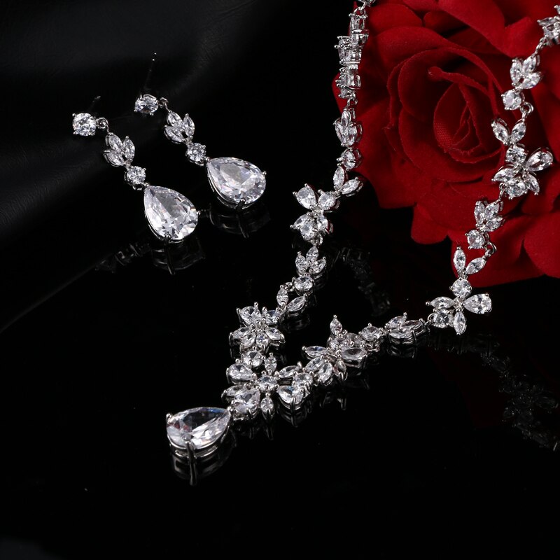 Women's EMMAYA Brand Jewelry3 Piece Set White Crystal Flower - atozdepot23