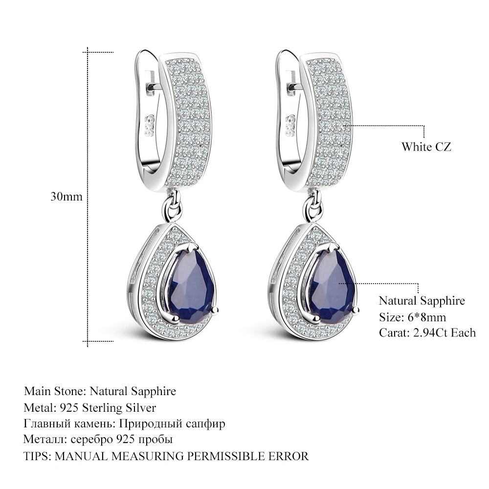 Women's GEM'S BALLET Natural Blue Sapphire Vintage Jewelry Sets 925 Sterling Silver Gemstone Earrings Ring Set