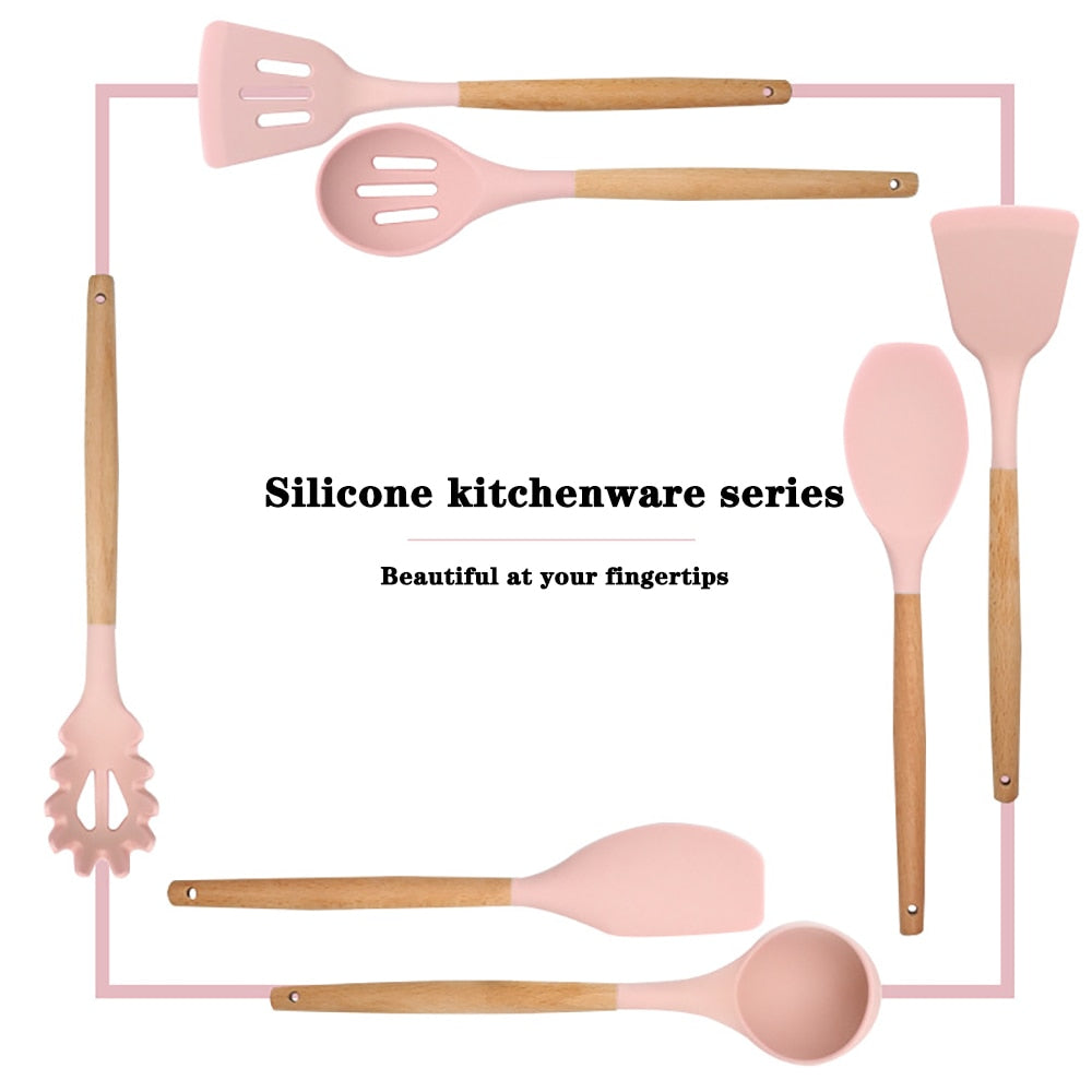 10 Piece Silicone Kitchenware Cooking Utensils Set Non-stick - atozdepot23