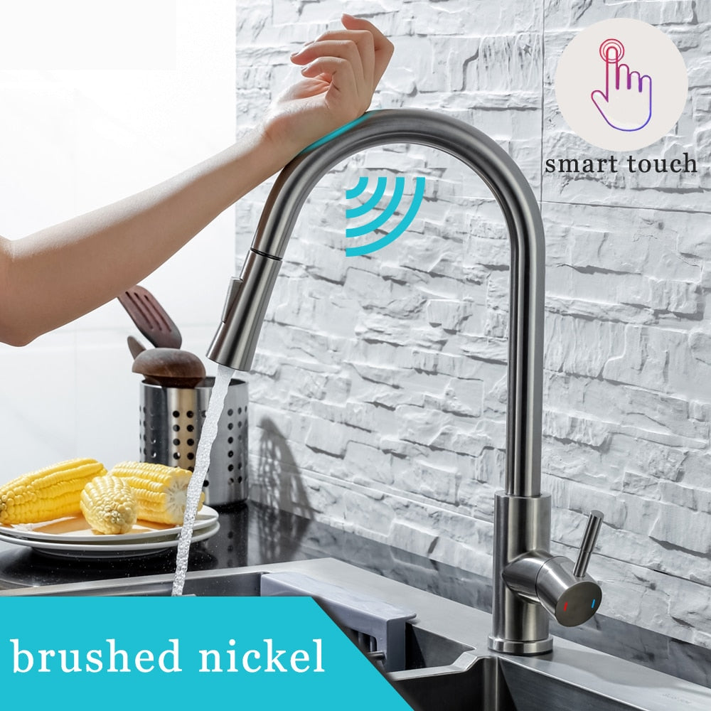 Kitchen Faucet Pull Out Brushed Nickle Sensor Control - atozdepot23