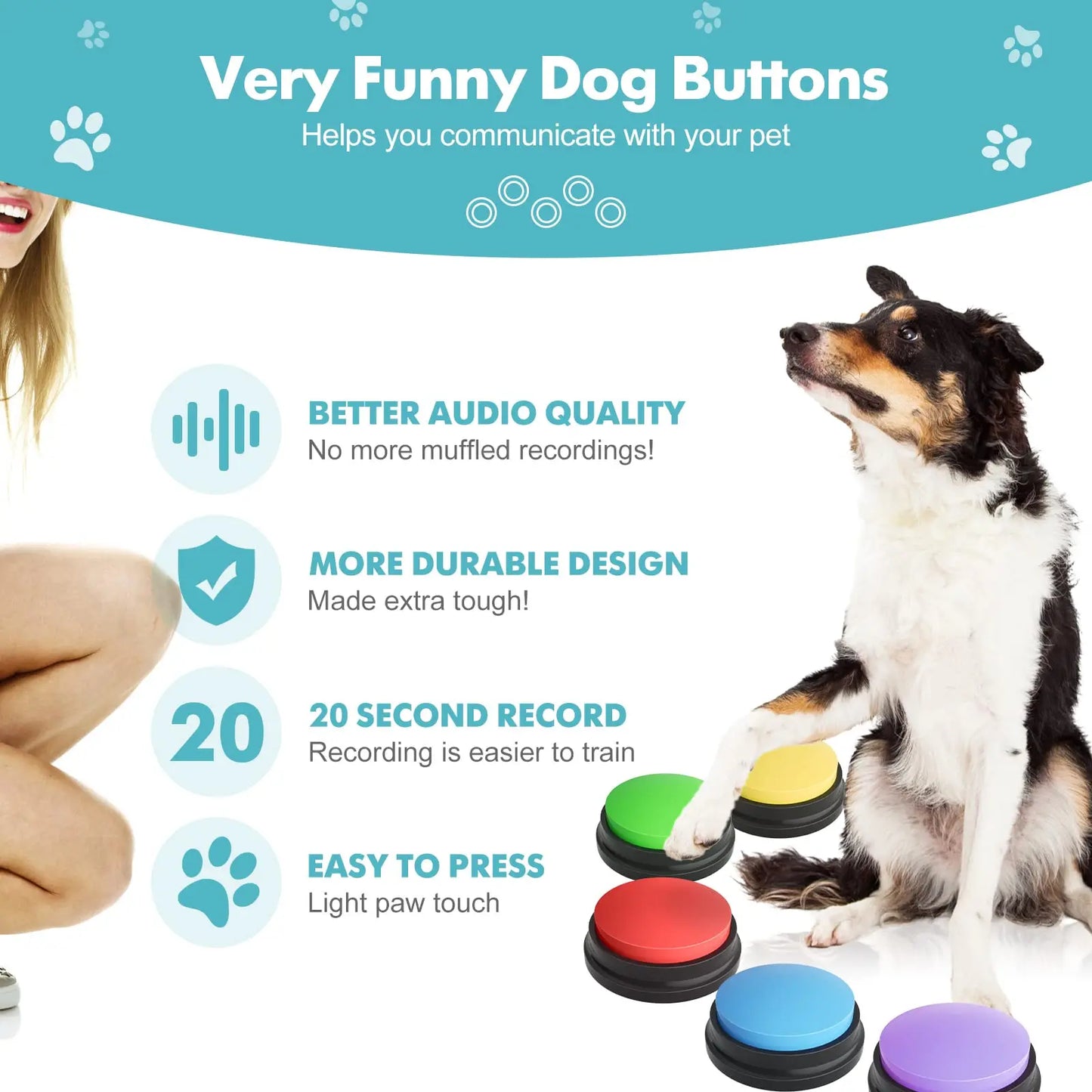 Voice Recording Button Pet Toys Dog Buttons for Communication Pet Training Buzzer Recordable Talking Button Intelligence Toy