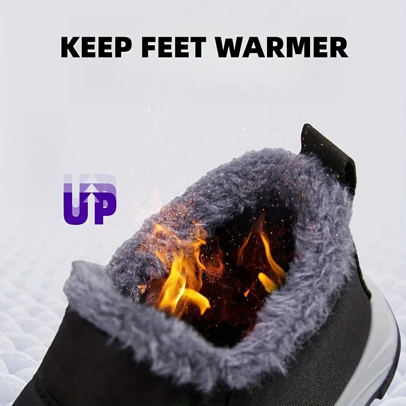 Women's Fleece Lined Snow Boots, Winter Warm Waterproof Slip On Ankle Boots, Thermal Outdoor Short Boots