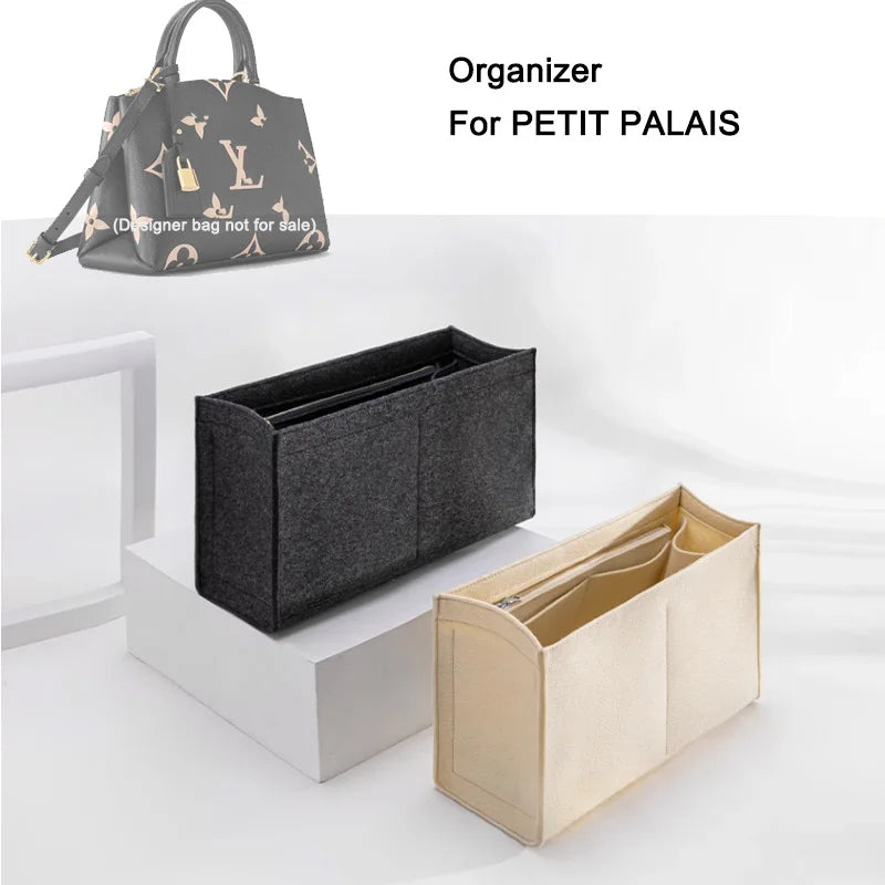 Purse Organizer Insert, Felt Bag Organizer with Zipper, Handbag & Tote Shaper, For Petit Palais