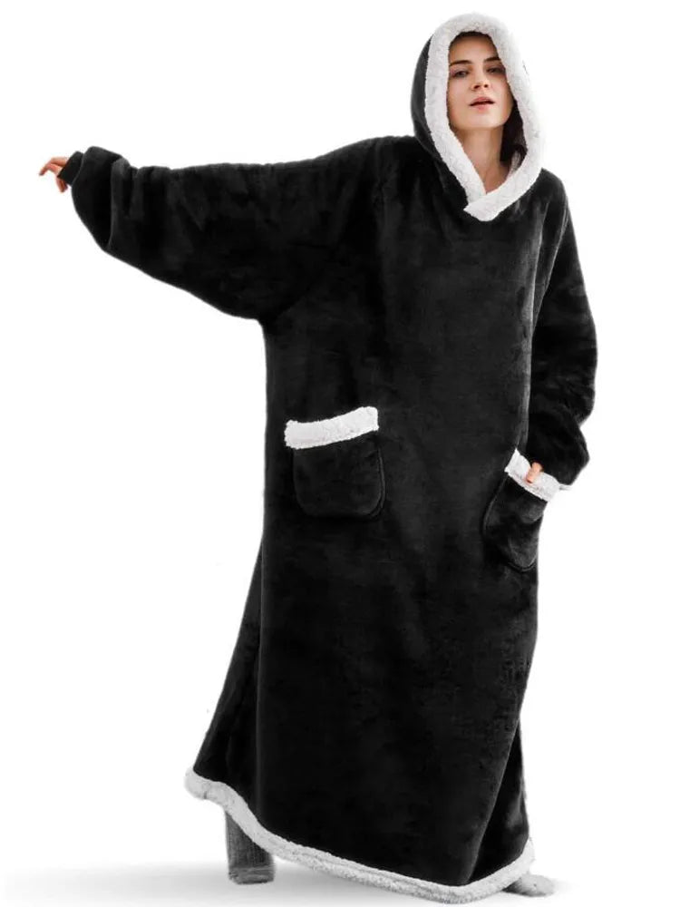 Oversized Hoodie Blanket with Sleeves Winter Warm Fleece Sweatshirt Blankets Women Men