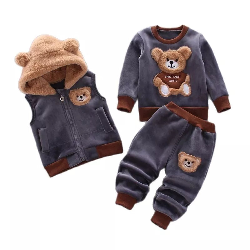 Baby Boys And Girls Clothing Set Tricken Fleece Children Hooded Outerwear Tops Pants 3PCS Outfits Kids Toddler Warm Costume Suit