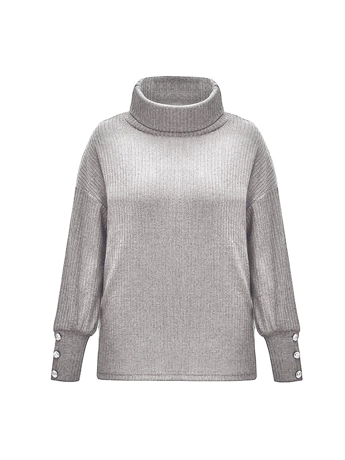Women's FIGOHR Fashion Casual Long Sleeve Turtleneck Tops Autumn Winter Pullovers Knitted Ladies Loose Tops Knitted Sweater
