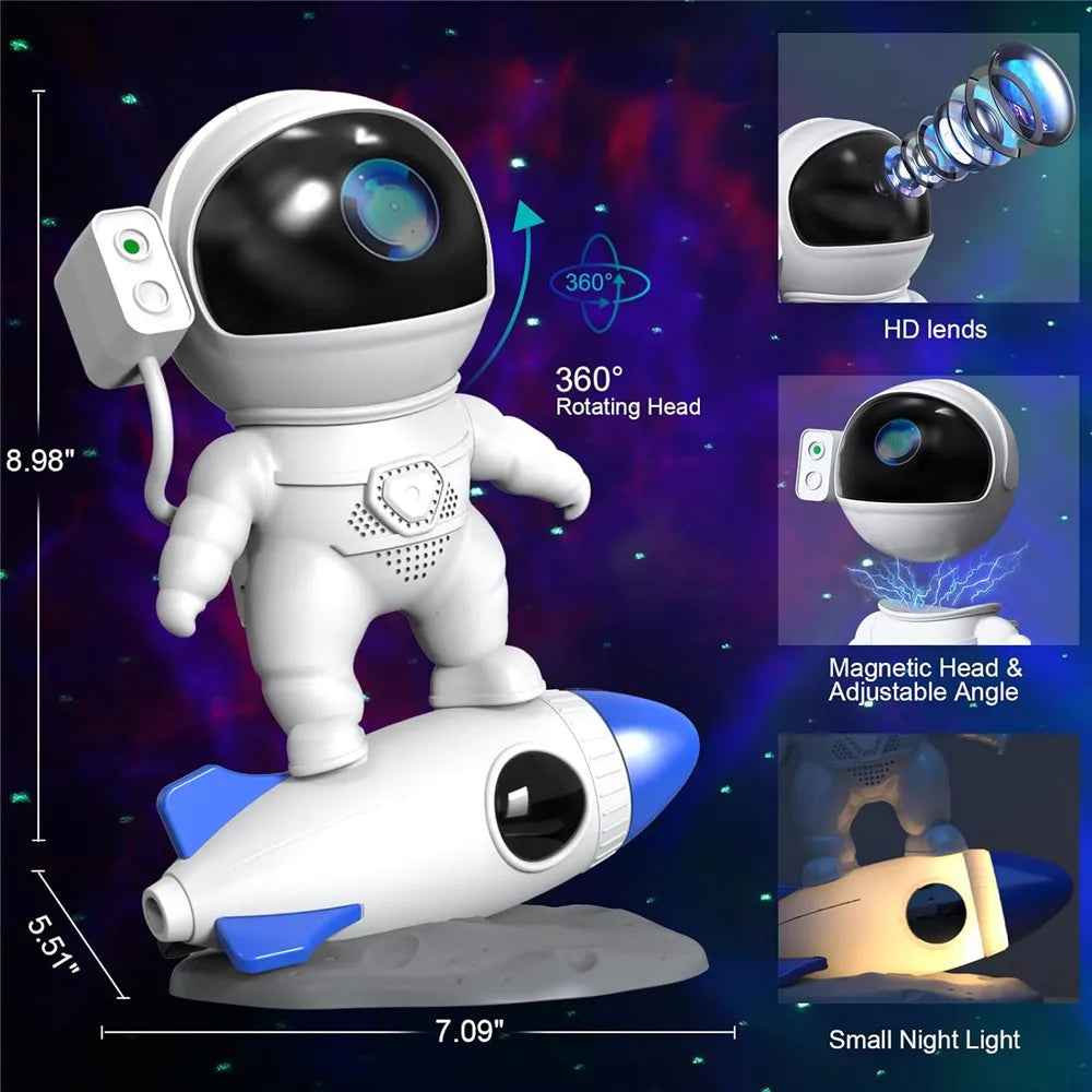 Kids Rocket Astronaut Projector Galaxy Starry Projector Sky Night Light 360° Adjustable Rotating Starry Lamp Home For Kids Gifts