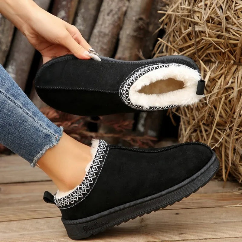 Women Chelsea Ankle Snow Boots Winter 2023 New Brand Fur Short Plush Warm Flats Slippers Platform Shoes