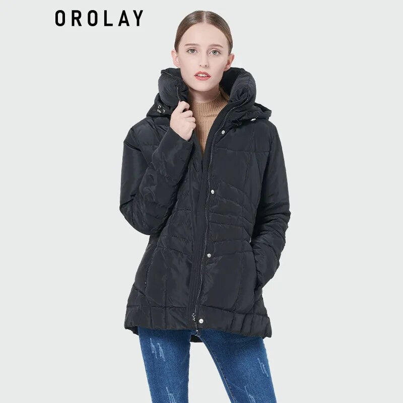 Orolay Women's Warm Stand Collar Winter Down Coat Hooded Puffer Jacket With Pockets