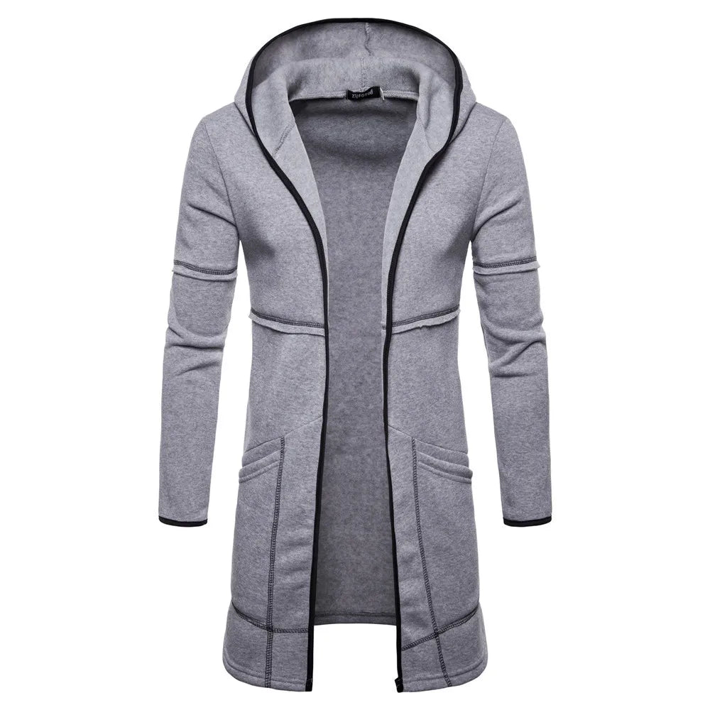 Mens Hooded Solid Tops Trench Coat Jacket Cardigan Long Sleeve