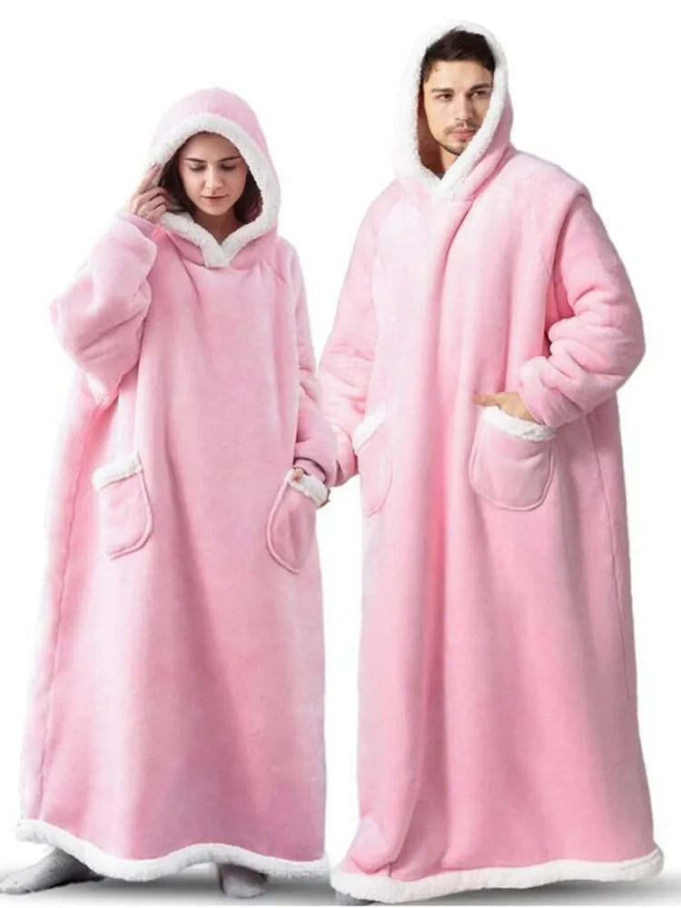 Oversized Hoodie Blanket with Sleeves Winter Warm Fleece Sweatshirt Blankets Women Men