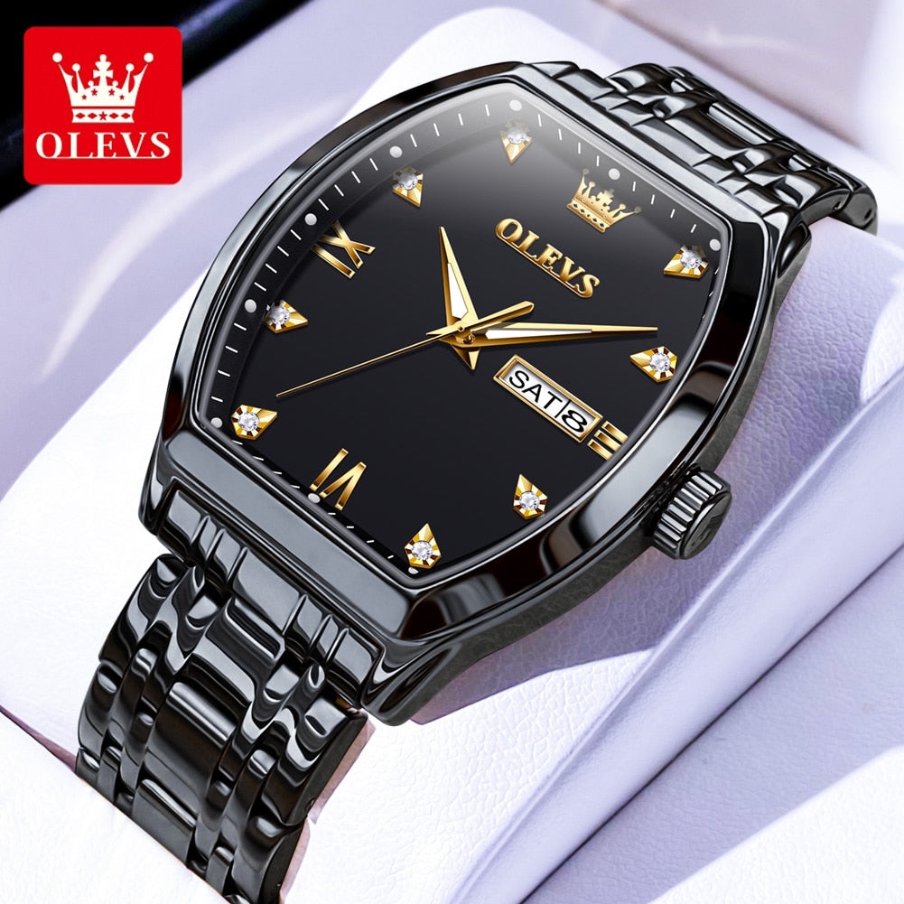 Men's OLEVS Tonneau Dial Quartz Watch Stainless steel Waterproof - atozdepot23