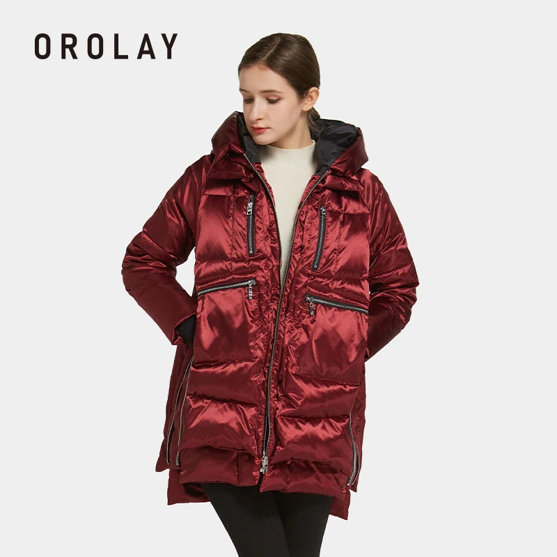 Women's Orolay Thickened Hooded Down Jacket Loose Thermal Parka