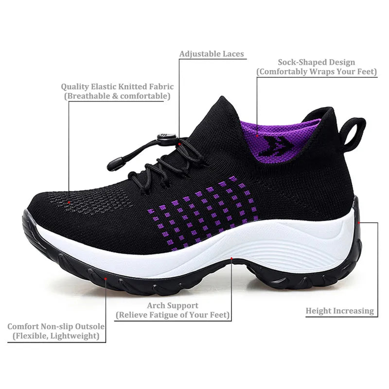 Women's Walking Shoes Fashion Sock Sneakers Breathe Comfortable Nursing Shoes Casual Platform Loafers Non-Slip