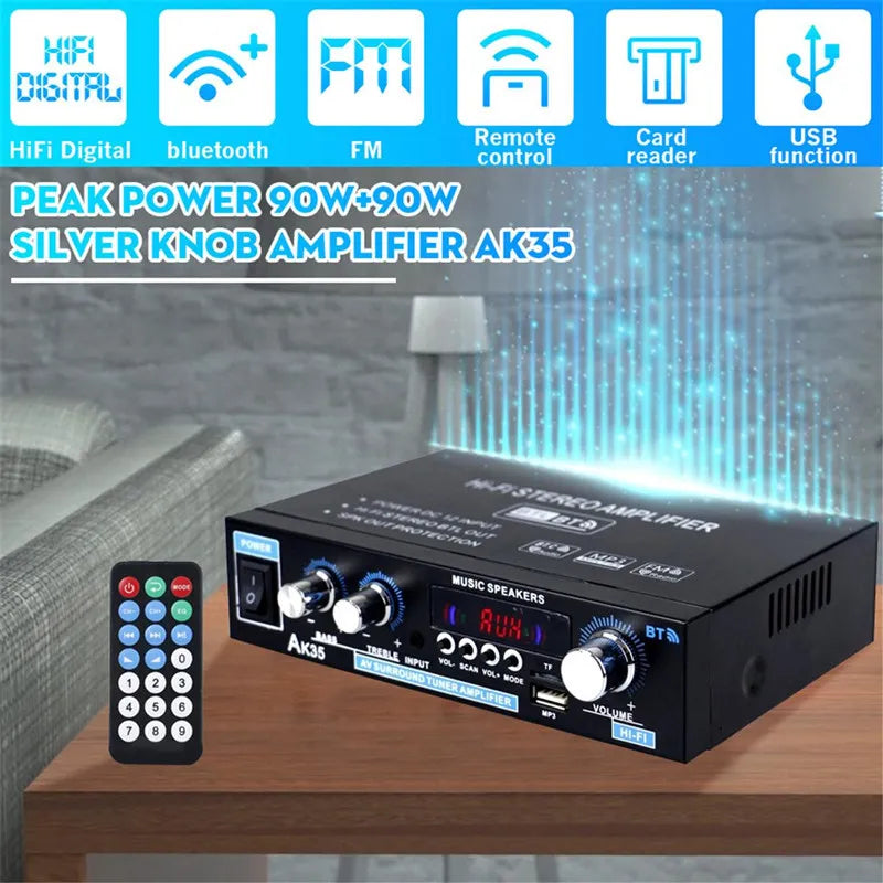 AK35/G919H 1000W Home Car Power Amplifiers 2 Channel Bluetooth Surround Sound FM USB Remote Control Mini HIFI Digital Stereo Amp