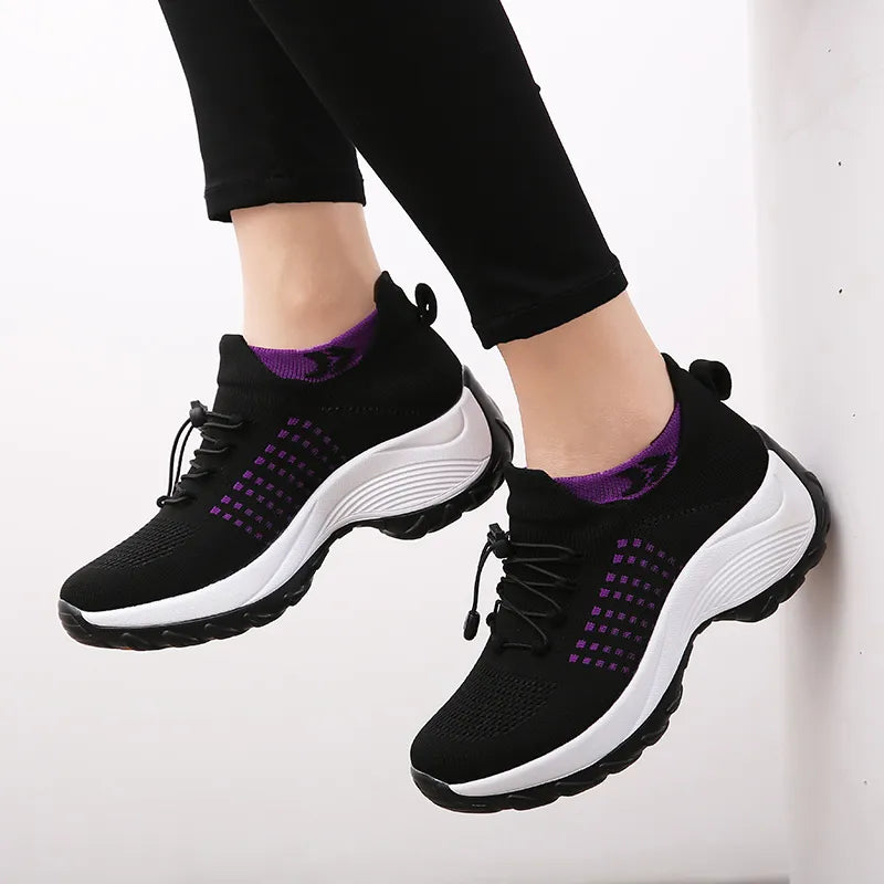 Women's Walking Shoes Fashion Sock Sneakers Breathe Comfortable Nursing Shoes Casual Platform Loafers Non-Slip