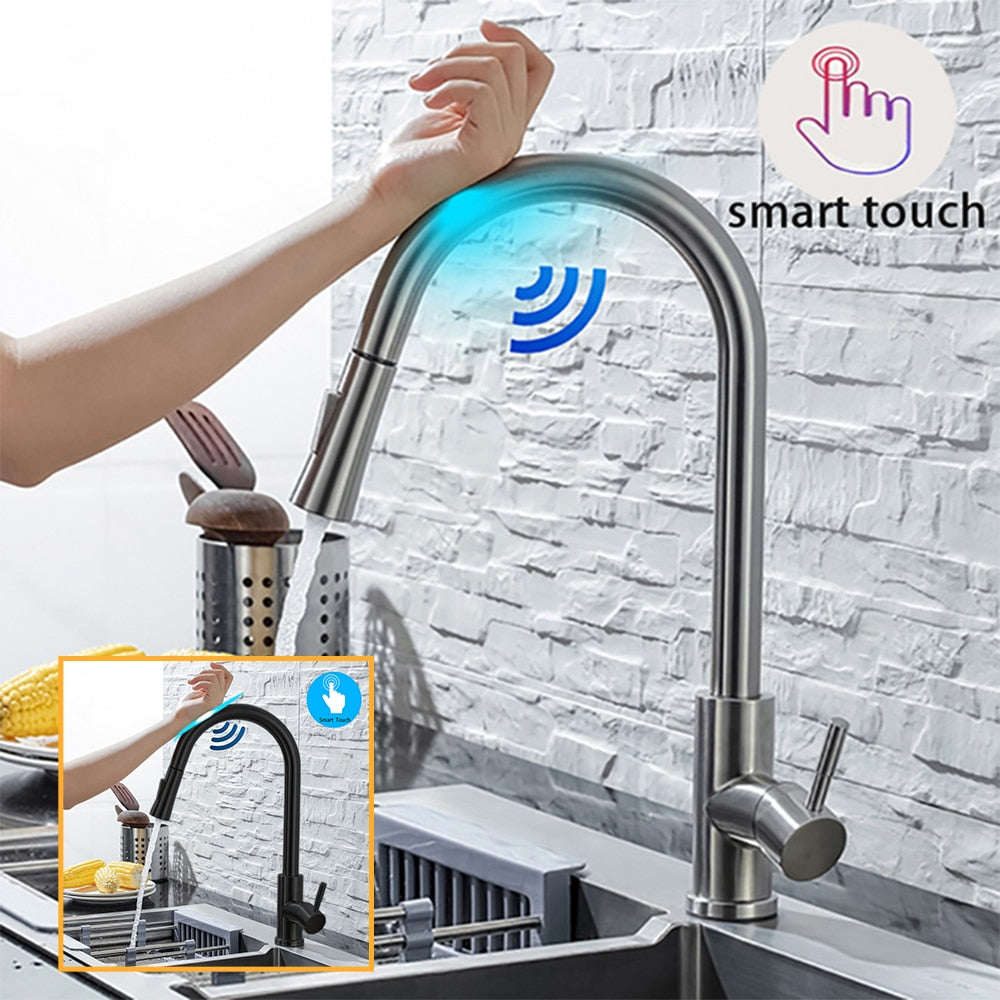 Kitchen Faucet Pull Out Brushed Nickle Sensor Control - atozdepot23