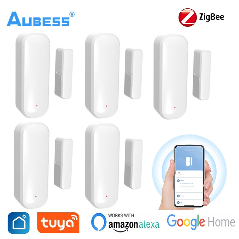 Aubess Tuya Door Sensor Smart WiFi Zigbee Window Sensor Alarm Detector Magnetic Sensor Work With Alexa Google Home - atozdepot23