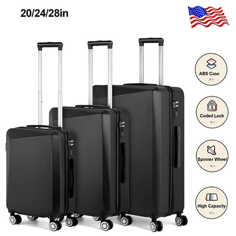 3-piece Set Suitcases Black TSA Luggage T - atozdepot23